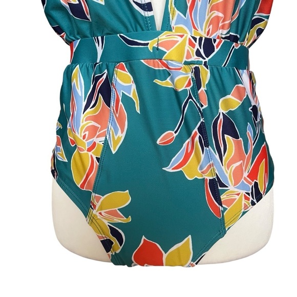 ModCloth Swimsuit Women’s Medium Teal Floral One Piece Bethany Halter Retro - Picture 6 of 14